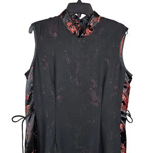 Earth Treasures Black and Red Satin Chengosam Medium Large Dress and Pants Set